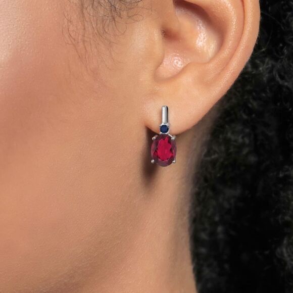 925 Sterling Silver 4.76 Cttw Ruby Red Mystic Quartz and Blue Sapphire Earrings - Picture 3 of 4